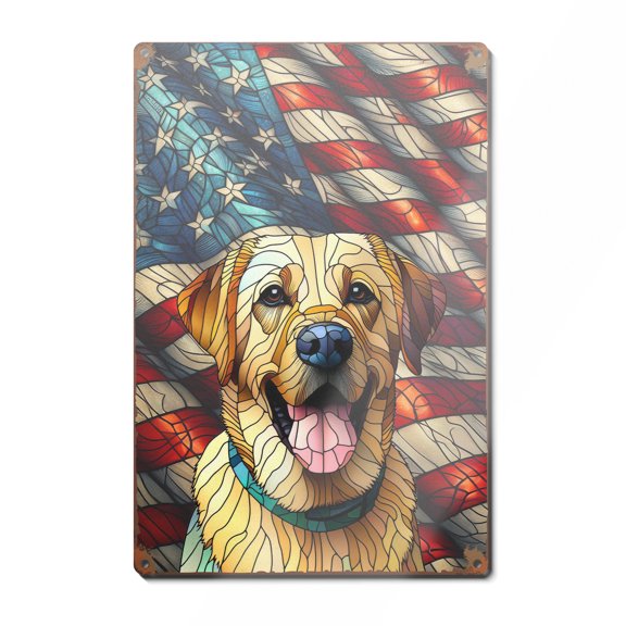 Patriotic Labrador Retriever Stained Glass Portrait American Flag Vertical Metal Aluminum Sign Lab Dog Lover Gifts Wall Art Home Decor - 01010