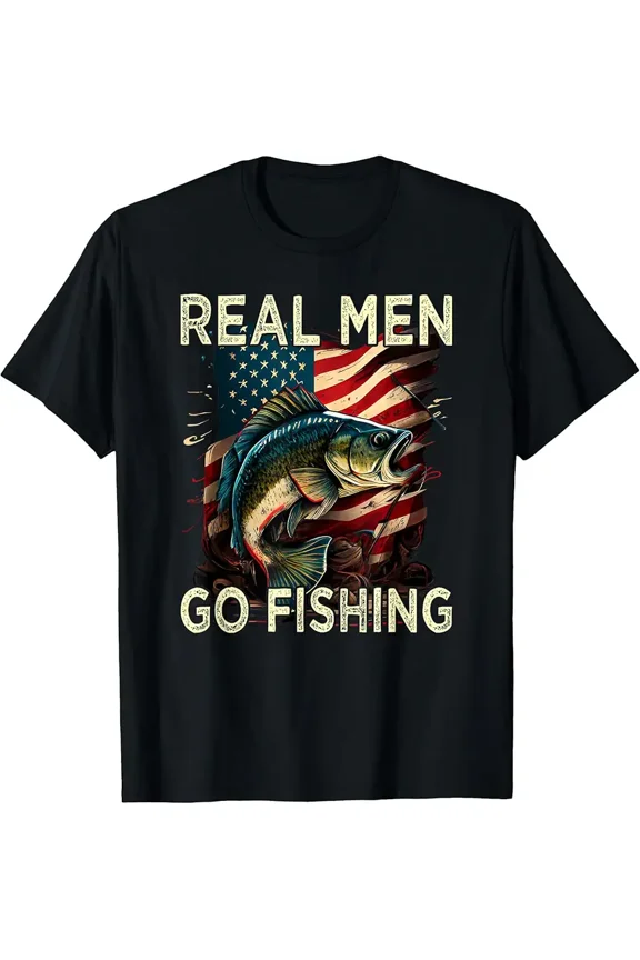 Patriotic Largemouth Bass Fishing Graphic for Men Short Sleeve Casual T-Shirt