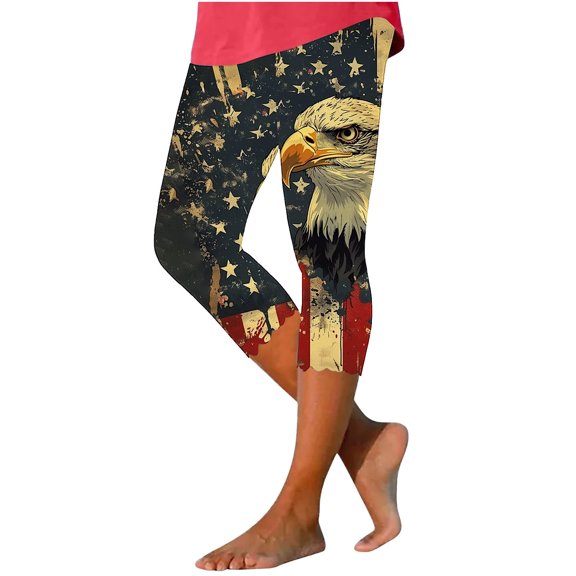Patriotic Leggings for Womens Colorful Printed Pants High Elastic Waisted Yoga Pant Independence Day Stars Graphic Bottoms Slim Fit Trousers Summer Workout Sport Capris Mom Gift