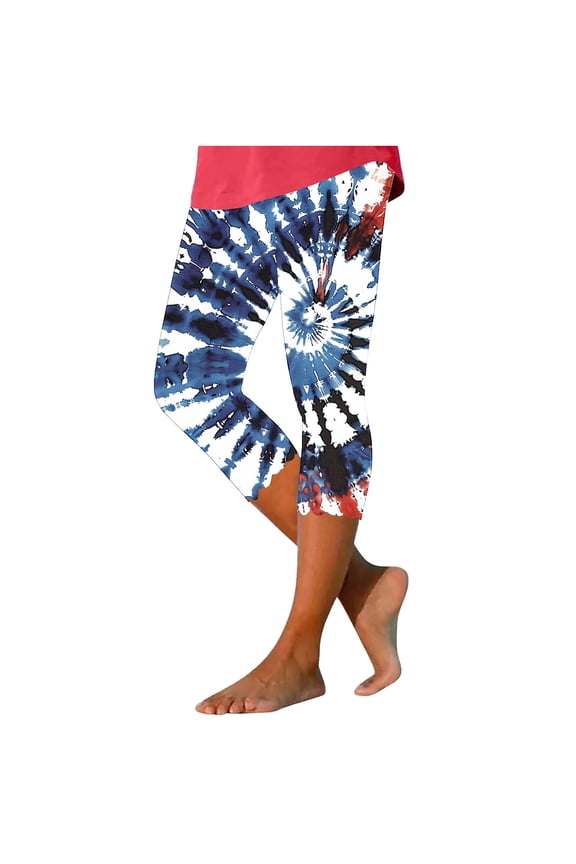 Patriotic Leggings for Womens Colorful Printed Pants High Elastic Waisted Yoga Pant Independence Day Stars Graphic Bottoms Slim Fit Trousers Summer Workout Sport Capris Mom Gift