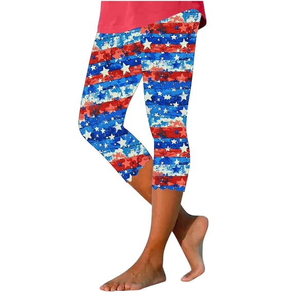 Patriotic Leggings for Womens Colorful Printed Pants High Elastic Waisted Yoga Pant Independence Day Stars Graphic Bottoms Slim Fit Trousers Summer Workout Sport Capris Mom Gift