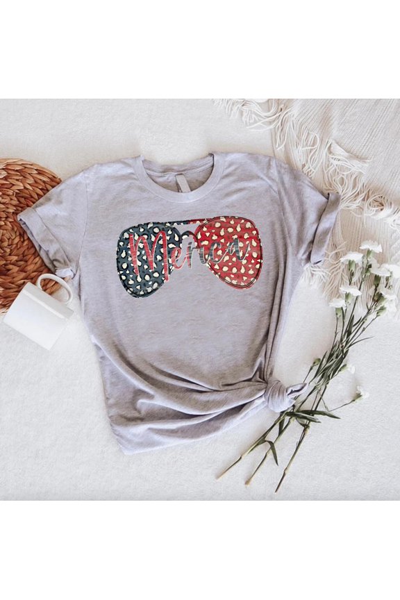 Patriotic Leopard Print T-Shirt: Merica Sunglasses 4th of July Top All Size S-5Xl