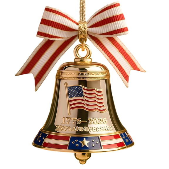 Patriotic Liberty Bell Ornament - USA 250th Anniversary Commemorative Metal Hanging Decor for Christmas Tree, Collectors Keepsake, Outdoor Garden Patriotic Display