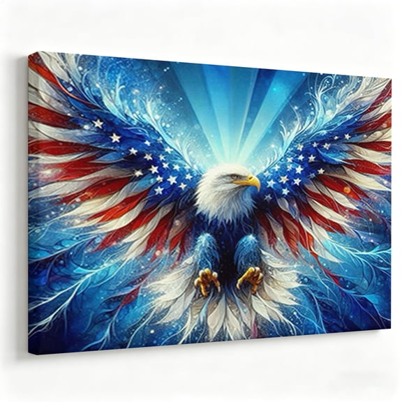 "Patriotic Liberty Eagle" Cosmic Abstract Canvas Art, Freedom Bald Eagle Stars and Stripes Print, Matte Finish Gallery Wrapped Patriotic Wall Decor 8*12
