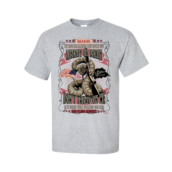 Patriotic Liberty or Death Don't Tread On Me Short Sleeve T-shirt-Sports Grey-5xl