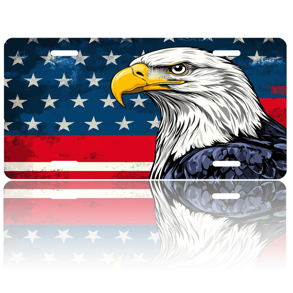Patriotic License Plate American Eagle Aluminum Metal Car Tag National US 250 Years, Novelty Decorative License Plates, Thick Durable Automotive Front Plate for Car, Truck, SUV, 6 X 12 Inch
