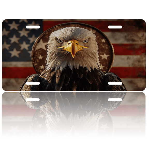 Patriotic License Plate American Eagle Aluminum Metal Car Tag National US 250 Years, Novelty Decorative License Plates, Thick Durable Automotive Front Plate for Car, Truck, SUV, 6 X 12 Inch