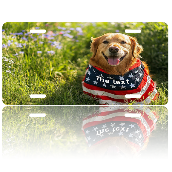 Patriotic License Plate Golden Retriever Aluminum Metal Car Tag National US 250 Years, Novelty Decorative License Plates, Thick Durable Automotive Front Plate for Car, Truck, SUV, 6 X 12 Inch