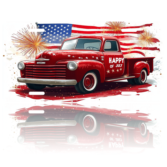 Patriotic License Plate Red Truck for Happy Aluminum Metal Car Tag National US 250 Years, Novelty Decorative License Plates, Thick Durable Automotive Front Plate for Car, Truck, SUV, 6 X 12 Inch