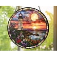 thumbnail image 1 of Patriotic Lighthouse Glass Suncatcher: Coastal American Flag Window Art, 6.3 in, 1 of 3