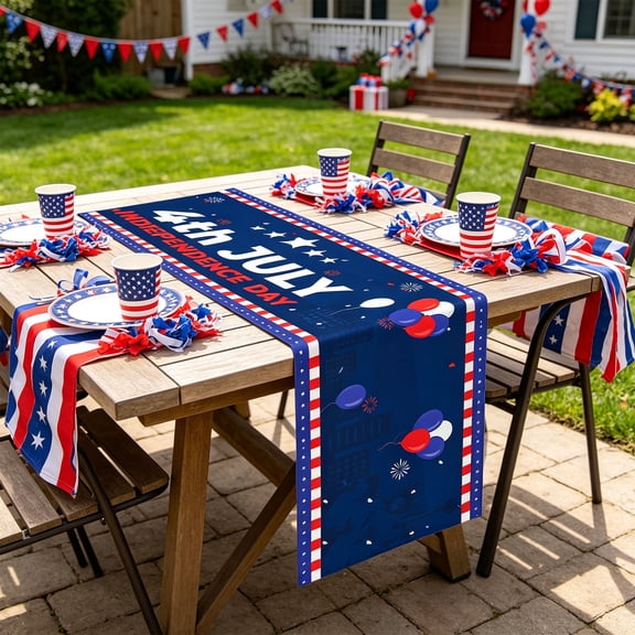 Patriotic Linen Table Runner, 4th Of July Printed Table Flag, Heat Resistant Dining Decor, Festival Household Ornament for Tea Table, Living Room and Party Use