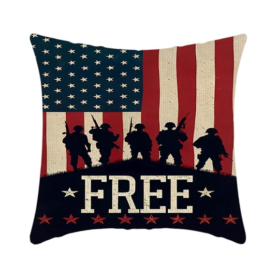 Patriotic Linen Throw Pillowcase with American Flag Pattern, Pillow Cushion Cover for Sofa 4th of July Independence Day Celebration