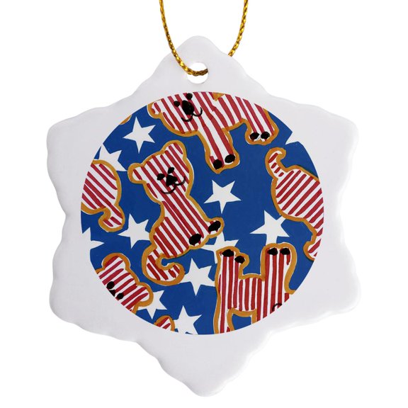 3drose, Patriotic Lions, 3 inch Snowflake Porcelain Ornament
