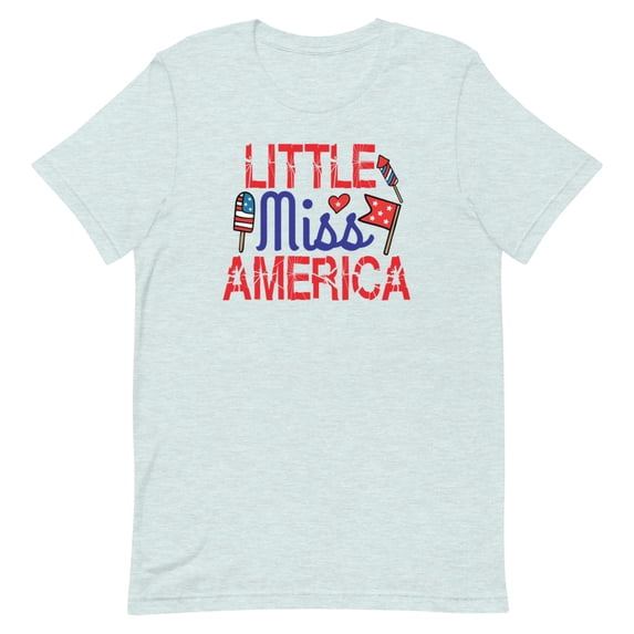 Patriotic Little Misses America 4th of July Shirt (Heather Prism Ice Blue, L)