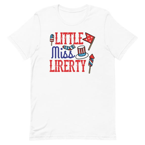 Patriotic Little Misses Liberty Text Shirt (White, M)