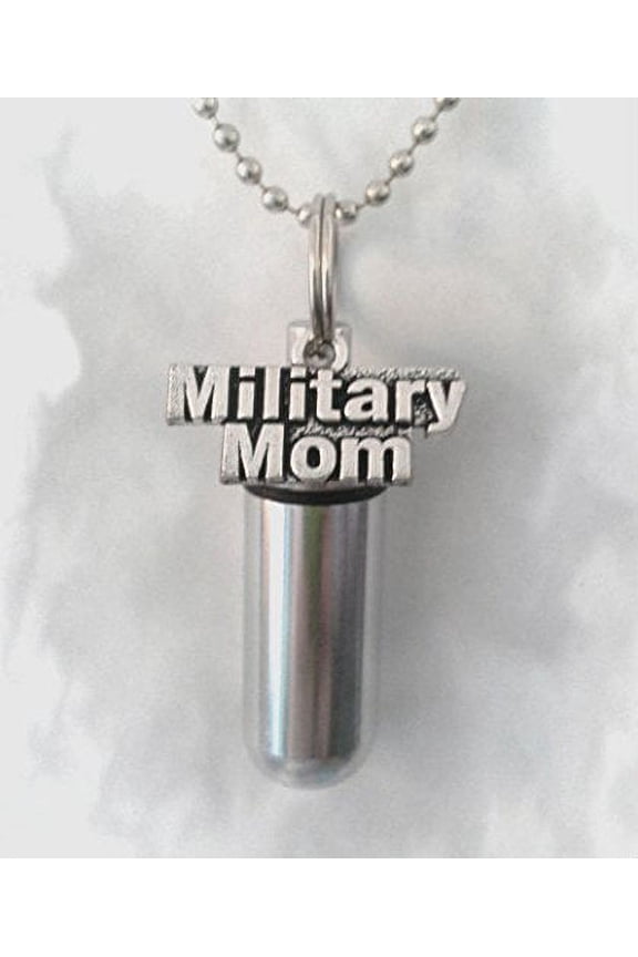 Patriotic MILITARY MOM Pill Holder Necklace - Includes Velvet Pouch, Ball-Chain