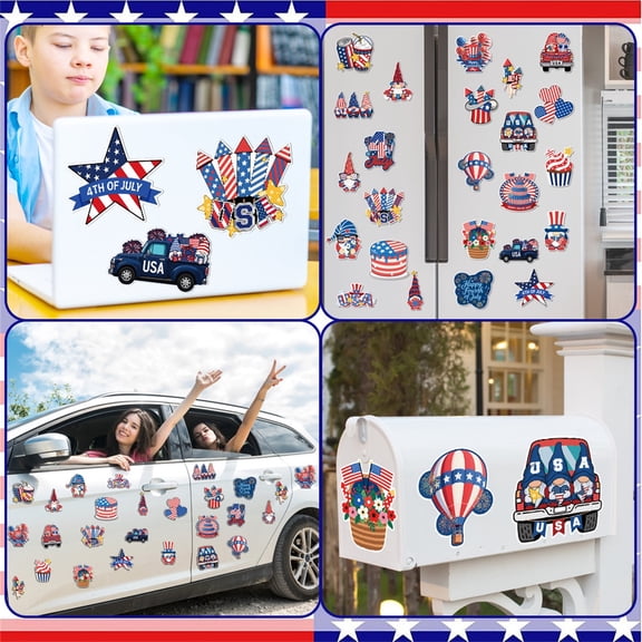 Patriotic Magnetic Stickers - Independence Day Fridge Magnets with Strong Suction, Adhesive-Free Car Decals for Refrigerator, Locker, Toolbox, Metal Surface, 4th of July Home Decoration Supplies