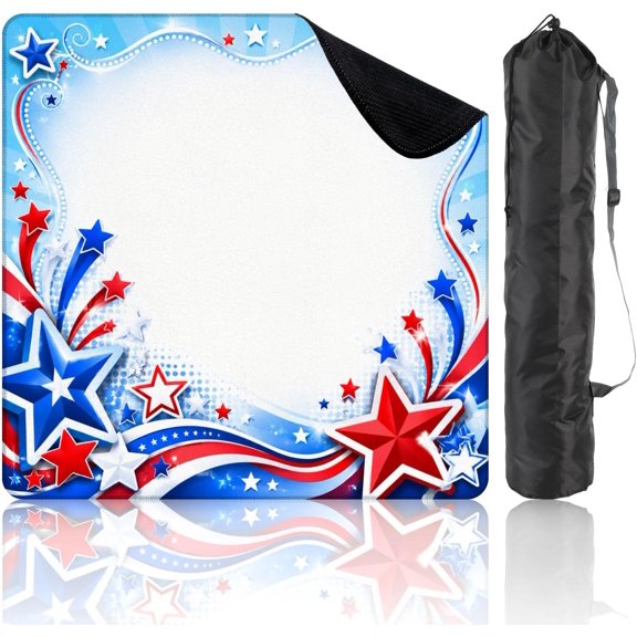 Patriotic Mahjong Mat 31.5" x 31.5", Red White Blue Stars Ribbons Mah Jong Mat, Non-Slip Noise Reduction with Carrying Bag for Poker Board Games