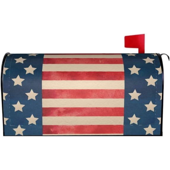 Patriotic Mailbox Cover Magnetic Standard Size 21" X 18" Memorial Day Vintage American Flag Star Stripe Holiday Decorative Mailbox Covers Mailbox Wraps Post Letter Box Cover Garden Outdoor Decor