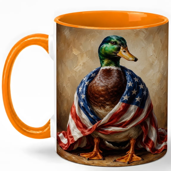 Patriotic Mallard Coffee Mug, Americana Duck Mug, Ceramic 11 oz