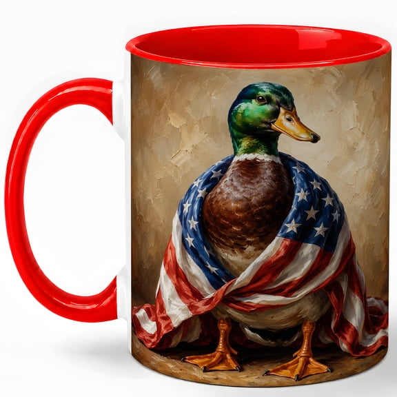 Patriotic Mallard Coffee Mug, Americana Duck Mug, Ceramic 11 oz