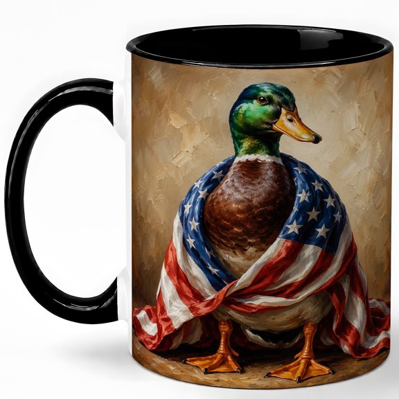 Patriotic Mallard Coffee Mug, Americana Duck Mug, Ceramic 11 oz