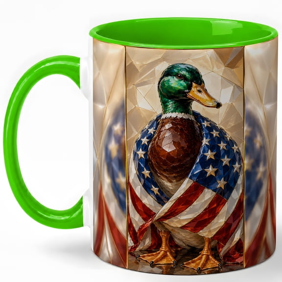 Patriotic Mallard Coffee Mug, Duck Bird Mug, Ceramic 11 oz