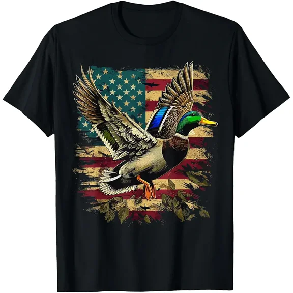 Patriotic Mallard Duck Flying American Flag Men Graphic T-Shirt
