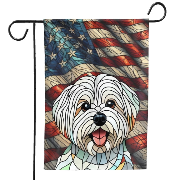 Patriotic Maltese Stained Glass Portrait American Flag Garden Flag 12x18in Double Sided Maltese Dog Lover Gifts Idea Outdoor Decor - 01010
