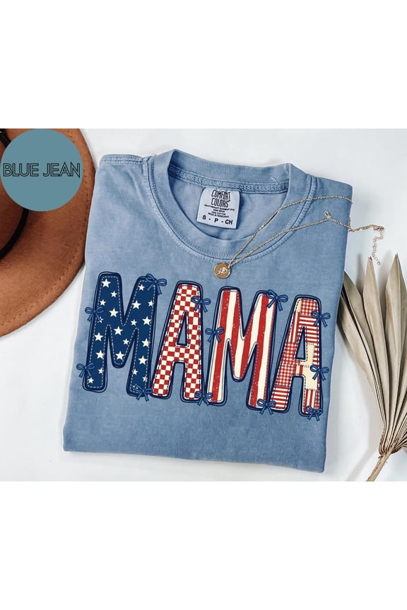 Patriotic Mama Shirt 4th of July Mama Tee USA Flag Mama Shirt Red White Blue Mom Shirt, Unisex Cotton T-Shirt, Size S-3XL