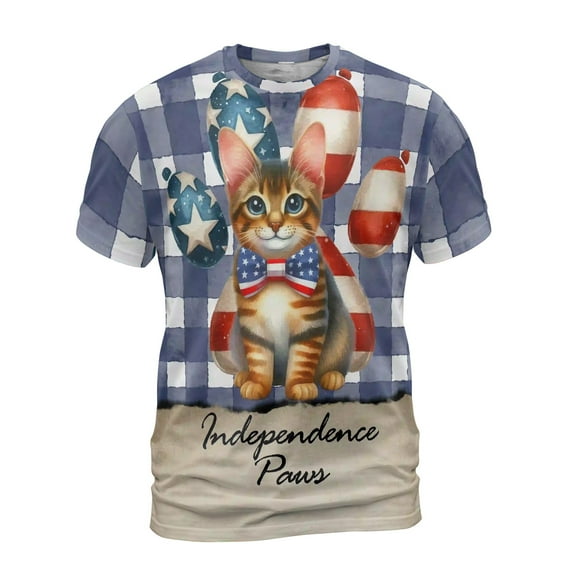 Patriotic Manx 4th of July Independence Paws All Over Print 3D Shirt Unisex Merch Cat Lover Kitten Owner Gifts - 02010