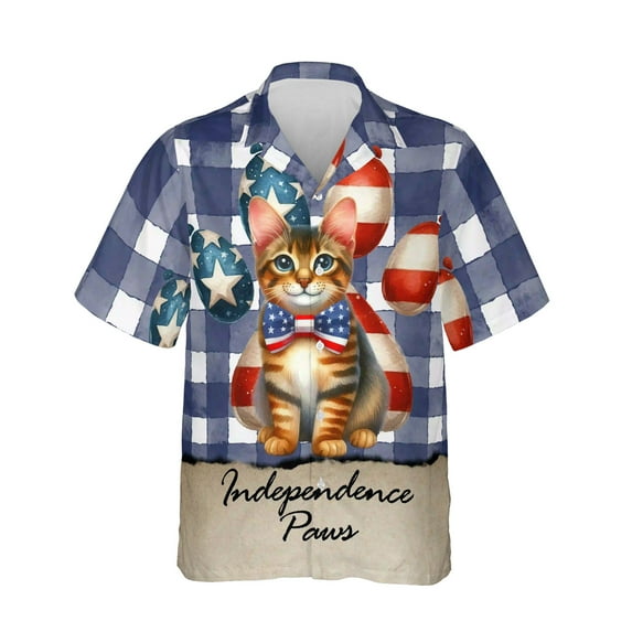 Patriotic Manx 4th of July Independence Paws Hawaiian Shirt Breathable Summer Unisex Merch Cat Lover Kitten Owner Gifts - 02010