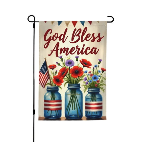 Patriotic Mason Jar Flowers Garden Flag 12x18 Inch Double Sided God Bless America Theme Summer Outdoor Yard Decoration Ameri