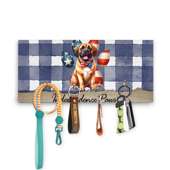 Patriotic Mastiff 4th of July Independence Paws Wood Key Holder Mastiffs Dog Lover Gifts Idea Wall-mounted Key Rack Home Decor - 02010