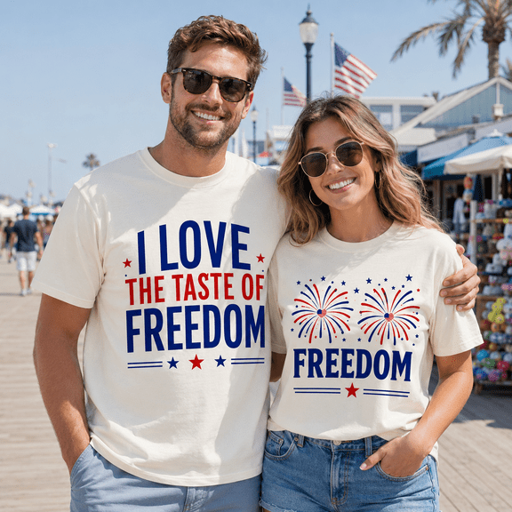 Patriotic Matching Couple Comfort Colors Shirts, I Love The Taste Of Freedom Tee Set, 4th Of July Independence Day Gift For Couples