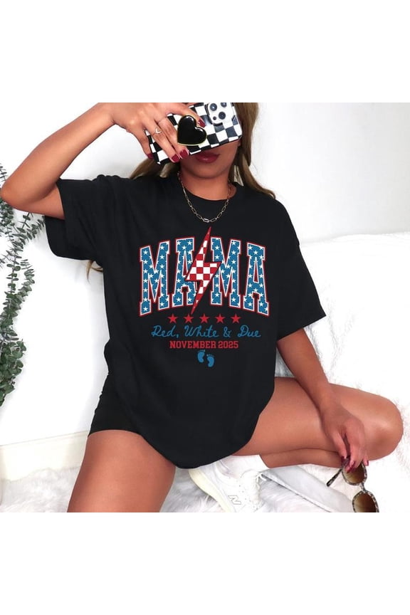 4th of July Pregnancy Announcement Shirt, American Mama, Red White and Due, Patriotic Maternity Tee, July Fourth Shirt for Mom to Be