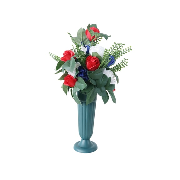 Patriotic Memorial Day Artificial Flower Decor, Red White Blue Faux Floral Arrangement for Tombstone Porch Wall Hanging Decor