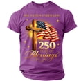 thumbnail image 1 of Patriotic Men's T-Shirts 250 Years of Blessings Crewneck 4th of July American Flag Tees Casual Short Sleeve Shirts Purple XL, 1 of 4