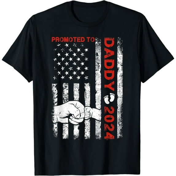 Patriotic Mens Promoted To Daddy Est 2024 First Time Dad T-Shirt