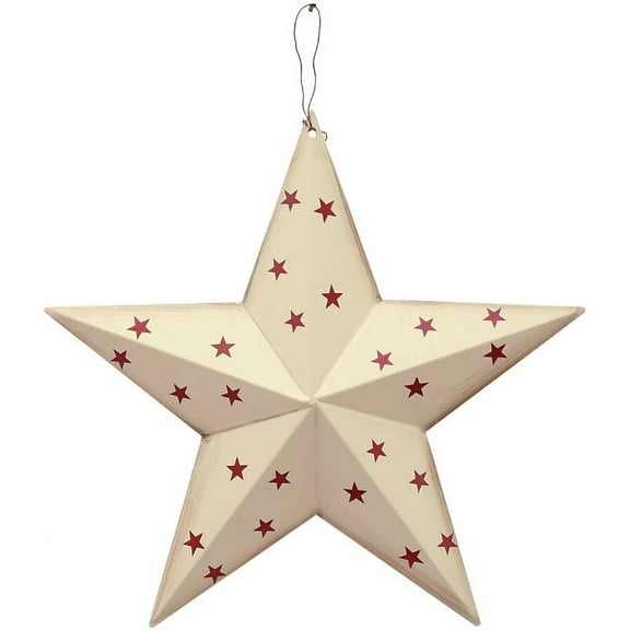 Patriotic Metal Barn Star Wall Decor, 12 Hanging Country Rustic Metal Star for July 4th Decoration (Beige White)