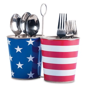 Patriotic Metal Bucket Duo, utensil holder, miscellaneous holder, 4th of July dcor by Lillian Vernon
