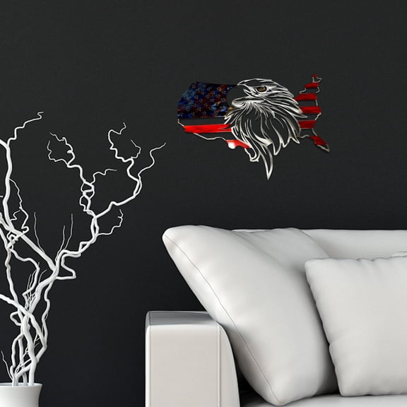 Patriotic Metal Eagle Wall Art, 12 Inch Red White and Blue Flag Sculpture, Steel American Pride Ornament for Indoor Outdoor Home Decor