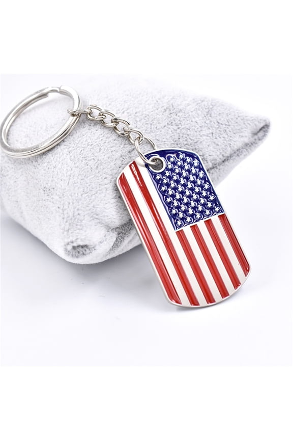 Patriotic Metal Keychain, Independence Day & 4th of July American Flag Dog Tag Style Key Ring, Red White Blue Enamel Charm Accessory, 5.9 * 1.6 * 0.4 Inch