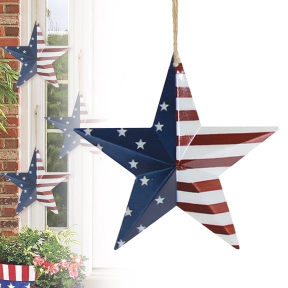 Patriotic Metal Stars American Flag Star, Decor USA Barn Star, Star Hanging Ornaments, Wall Art Decoration for July 4th Independence Day, Memorial Day, Veterans Day, Indoor Outdoor Farmhouse