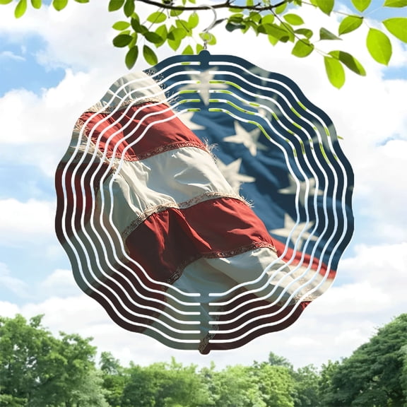 Patriotic Metal Wind Spinner & Chime - American Flag Design with Wave Patterns for Yard & Garden Decor Perfect for Outdoor Spaces