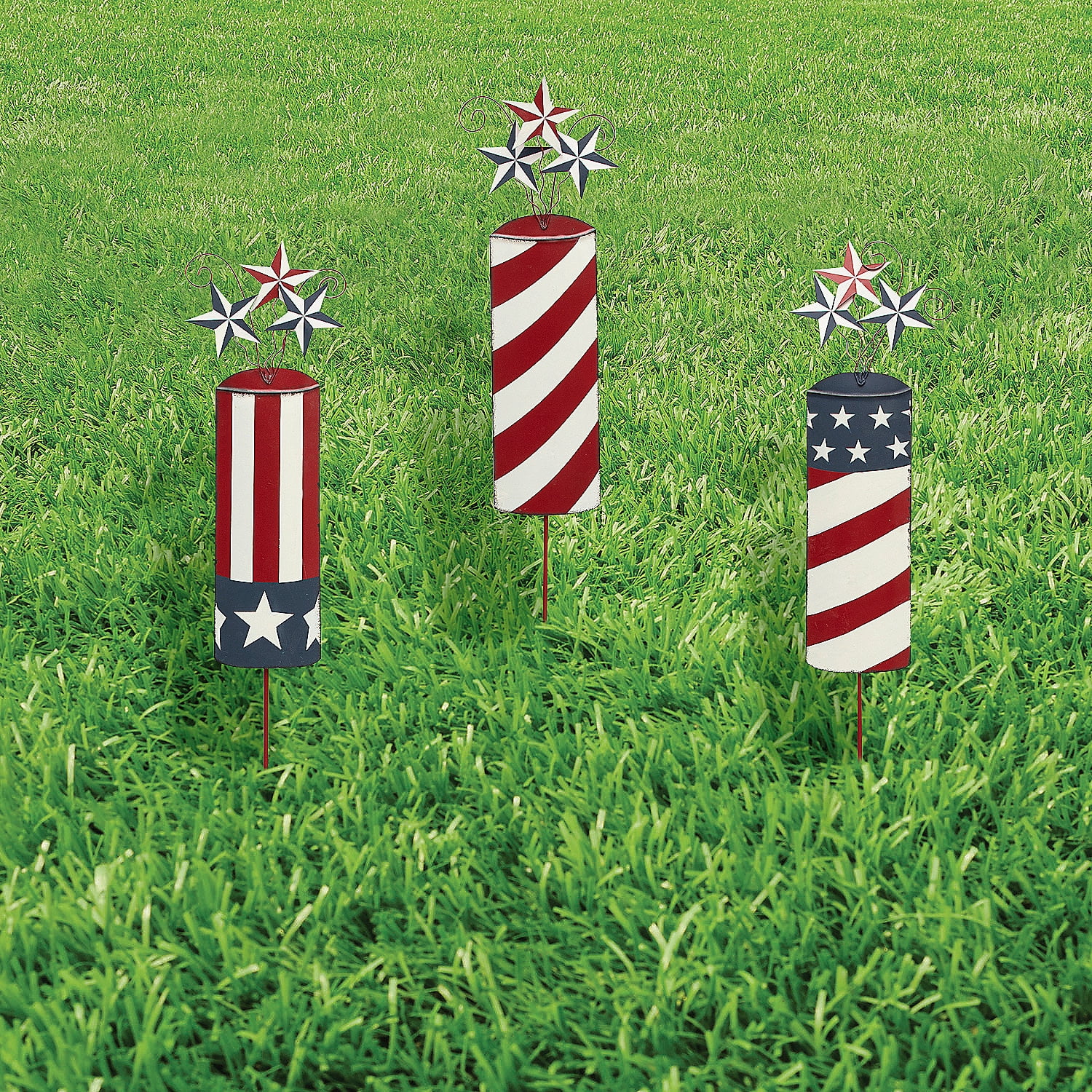 Patriotic Metal Yard Signs - 3 Pieces