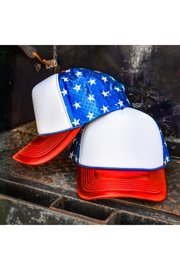 Patriotic Metallic Magna Pony Mesh Foam Laser Cut Back Trucker Hat