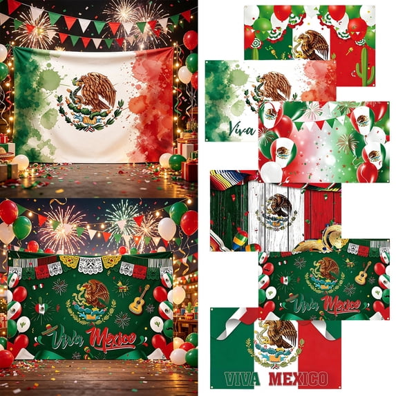 Patriotic Mexican Independence Day Polyester Banner with National Colors for Event Party Decoration and Photography Background (E-180X110cm)