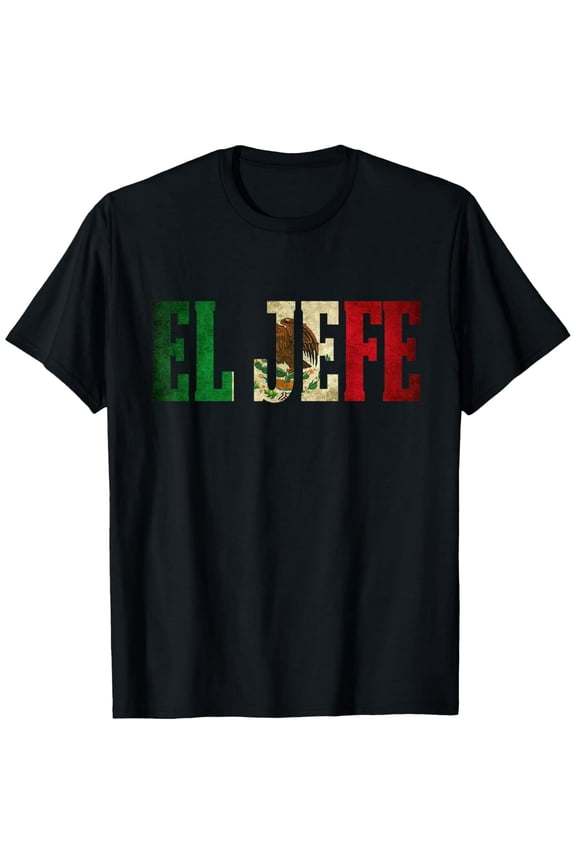 Patriotic Mexico Flag EL JEFE Graphic for Men Short Sleeve Cotton Tee Shirt