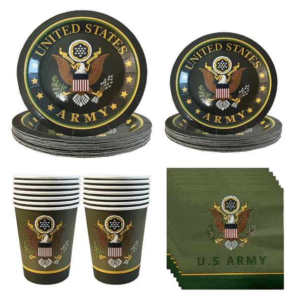 Patriotic Military Army Theme Party Supplies,Army Party Tableware Set Serves 20 Guests